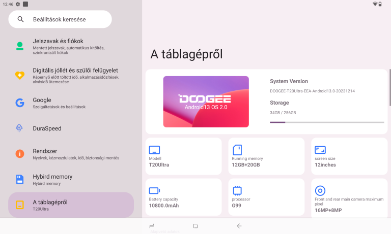 Doogee T20 Ultra 12 colos tablet teszt 23
