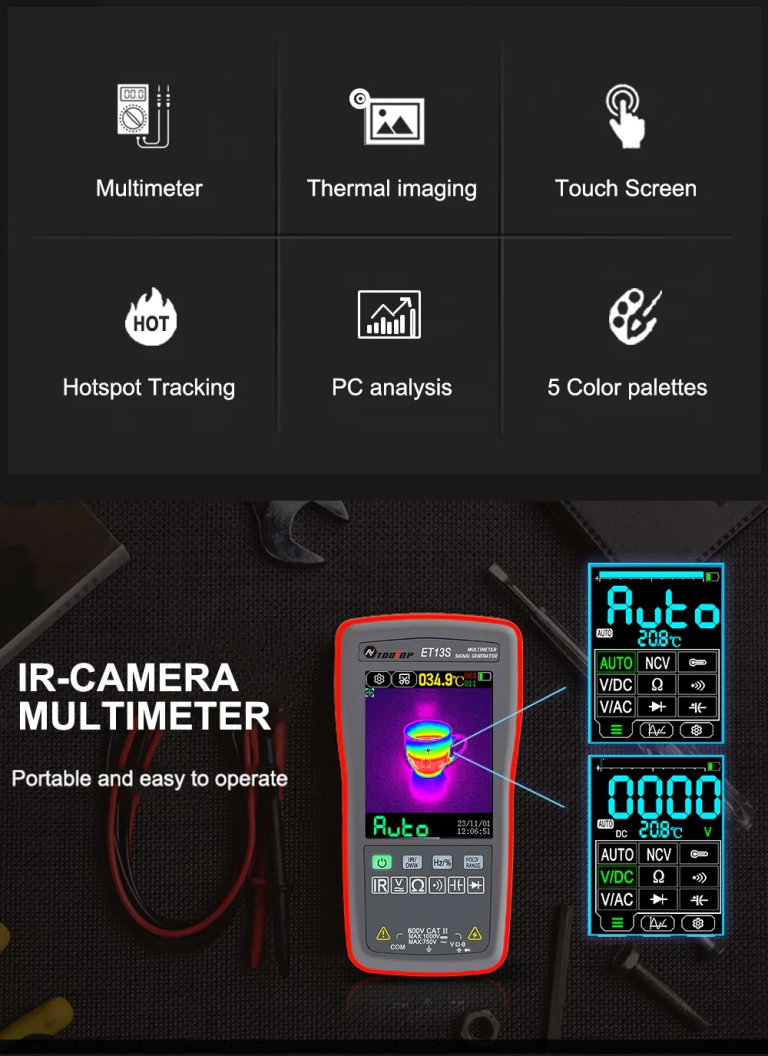 TOOLTOP ET13S 2 az 1-ben hőkamerás multiméter kuponozható 9