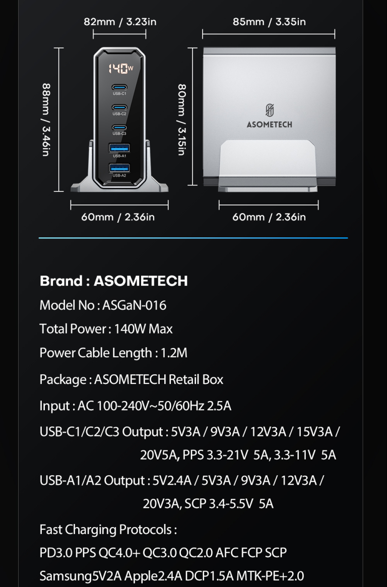 Itt az Asometech 140 wattos, 5 portos töltő 10 800 Ft-ért 16