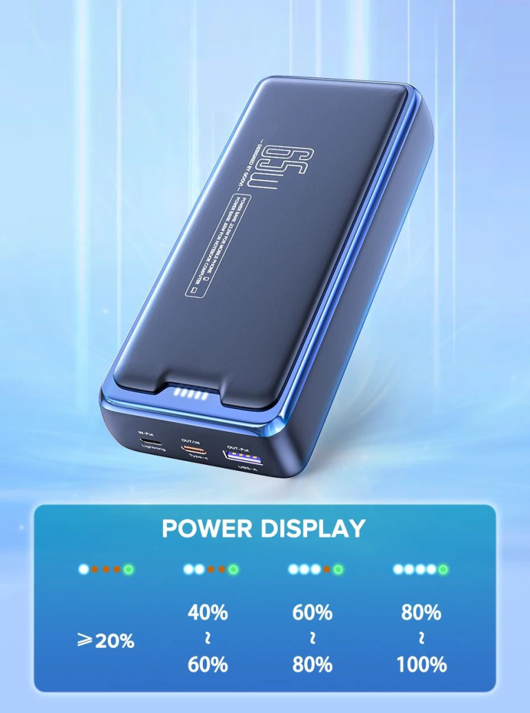 QOOVI 30 000 mAh-s power bank 65 W teljesítménnyel 5