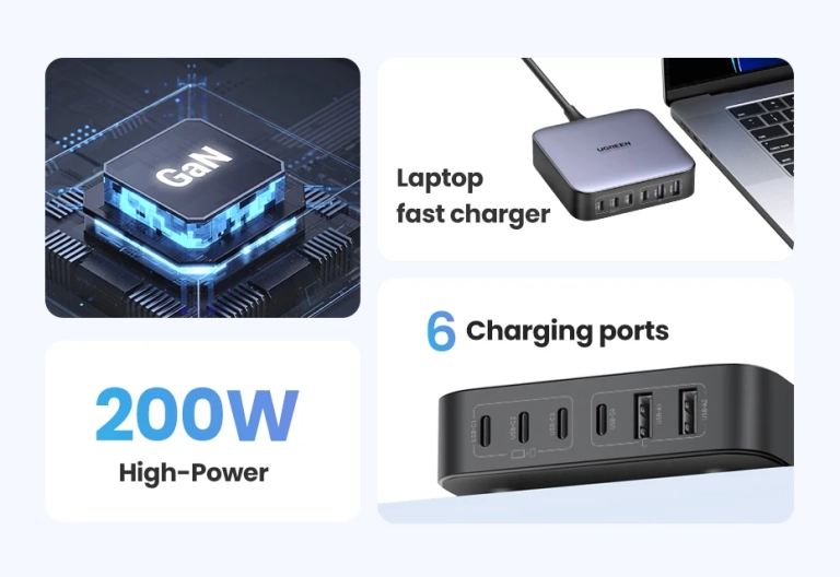 Esett a durva, 200 W-os, 6 portos Ugreen asztali töltő ára 4