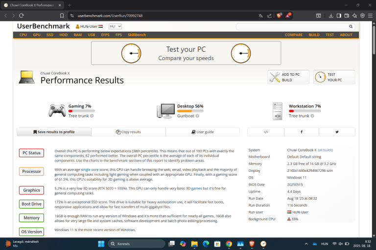 Chuwi CoreBook X 7430U laptop teszt 31