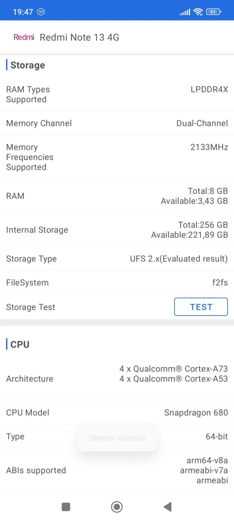 Test 13 du smartphone Redmi Note 4 22G